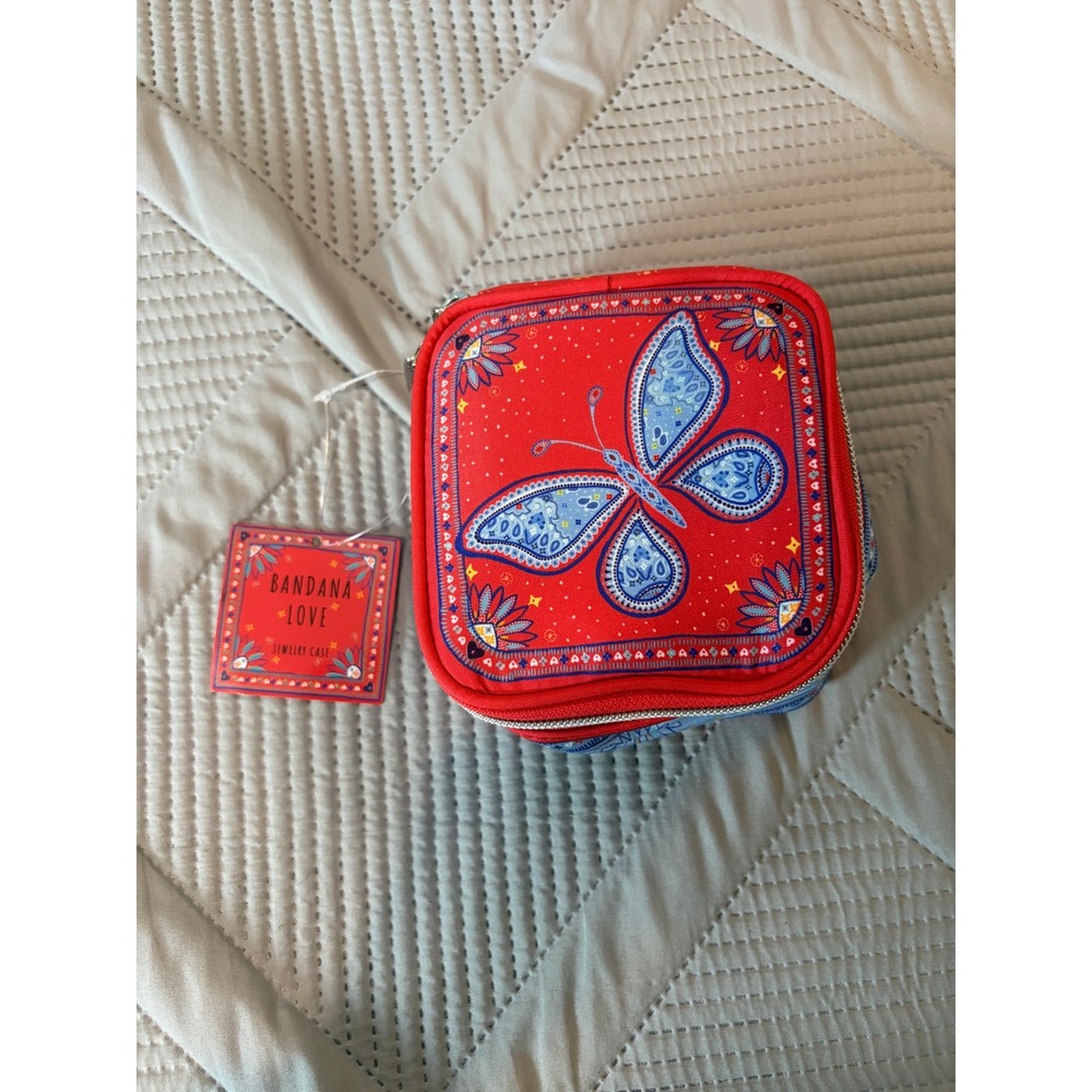 Brighton Bandana Love Jewelry Case Red Blue Butterfly Travel Organizer NWT Boho
